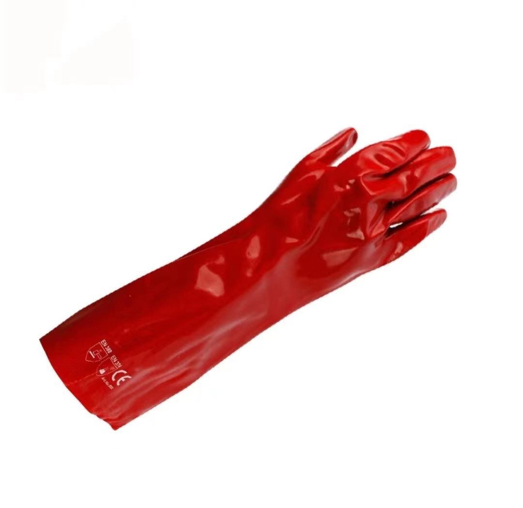 double-dipped red PVC gloves